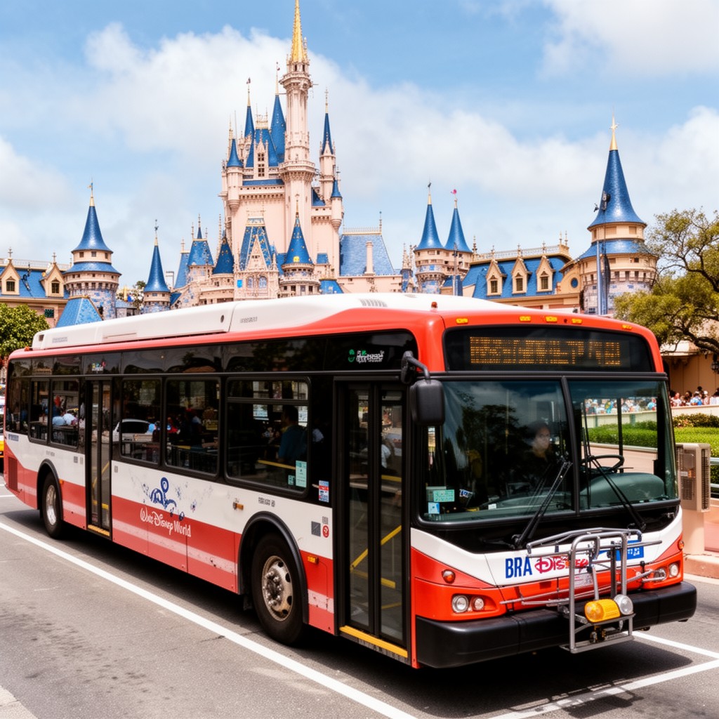 AI-generated illustration of Walt Disney World bus transportation