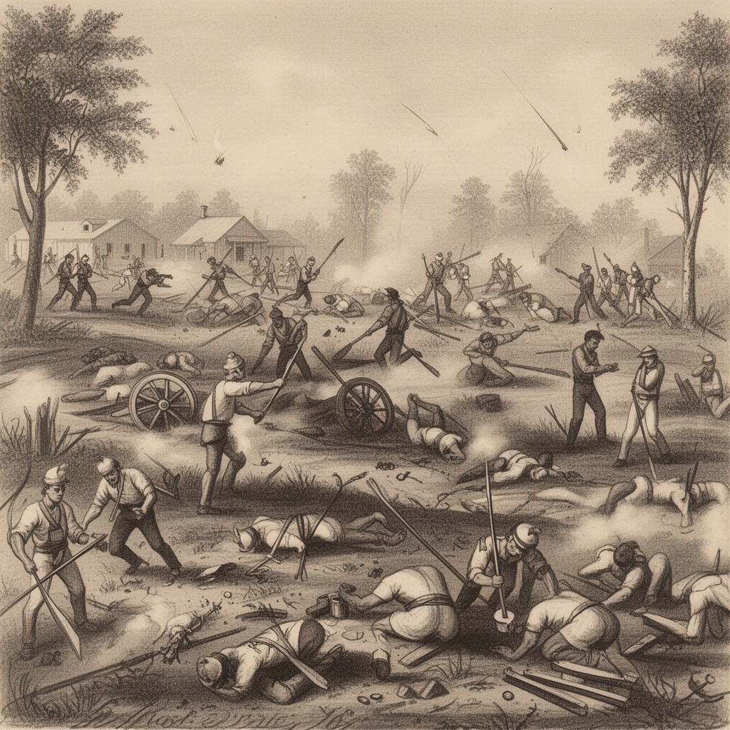 AI-generated illustration of Indian Creek massacre