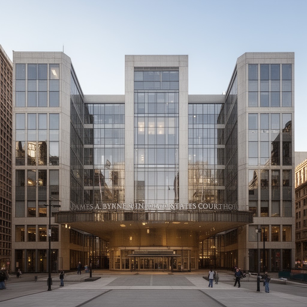 AI-generated illustration of James A. Byrne United States Courthouse