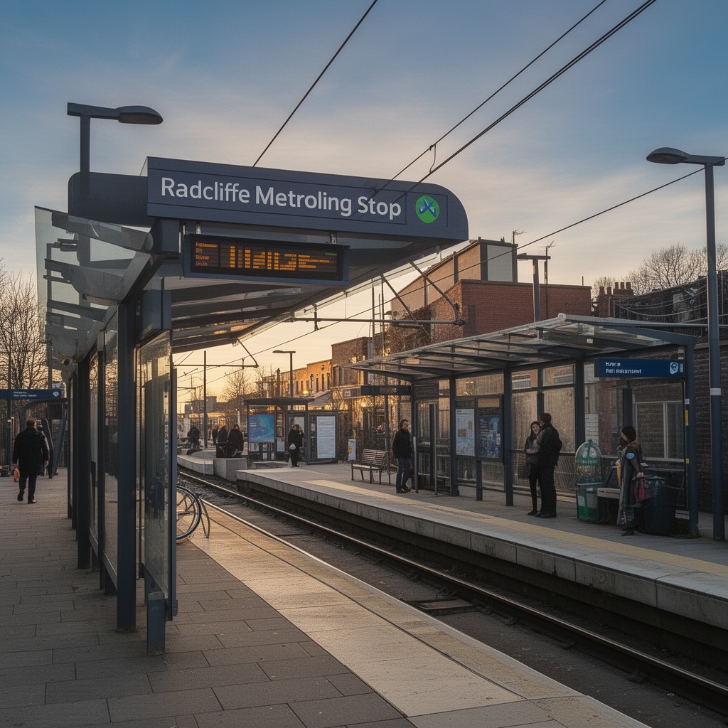 AI-generated illustration of Radcliffe Metrolink stop