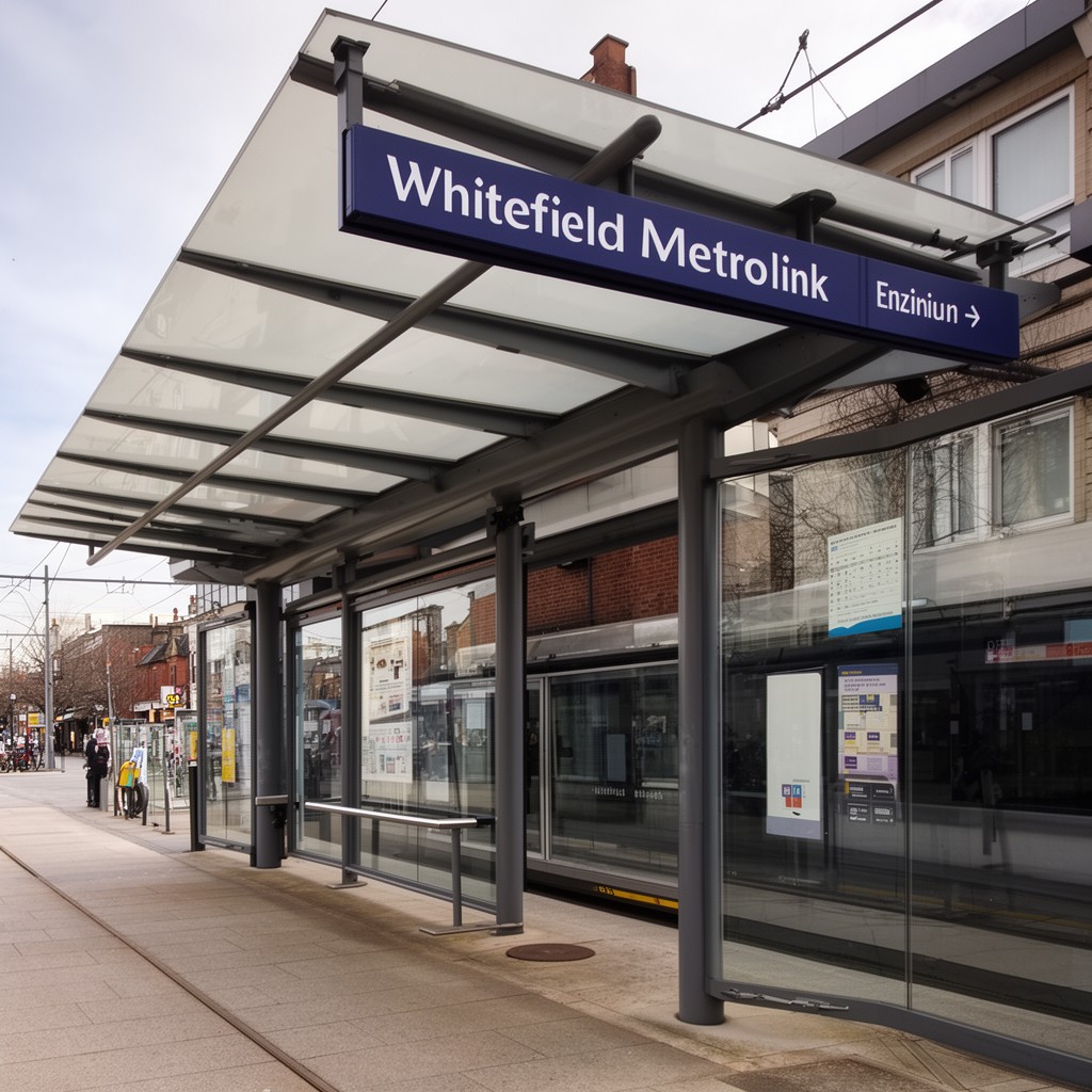 AI-generated illustration of Whitefield Metrolink stop
