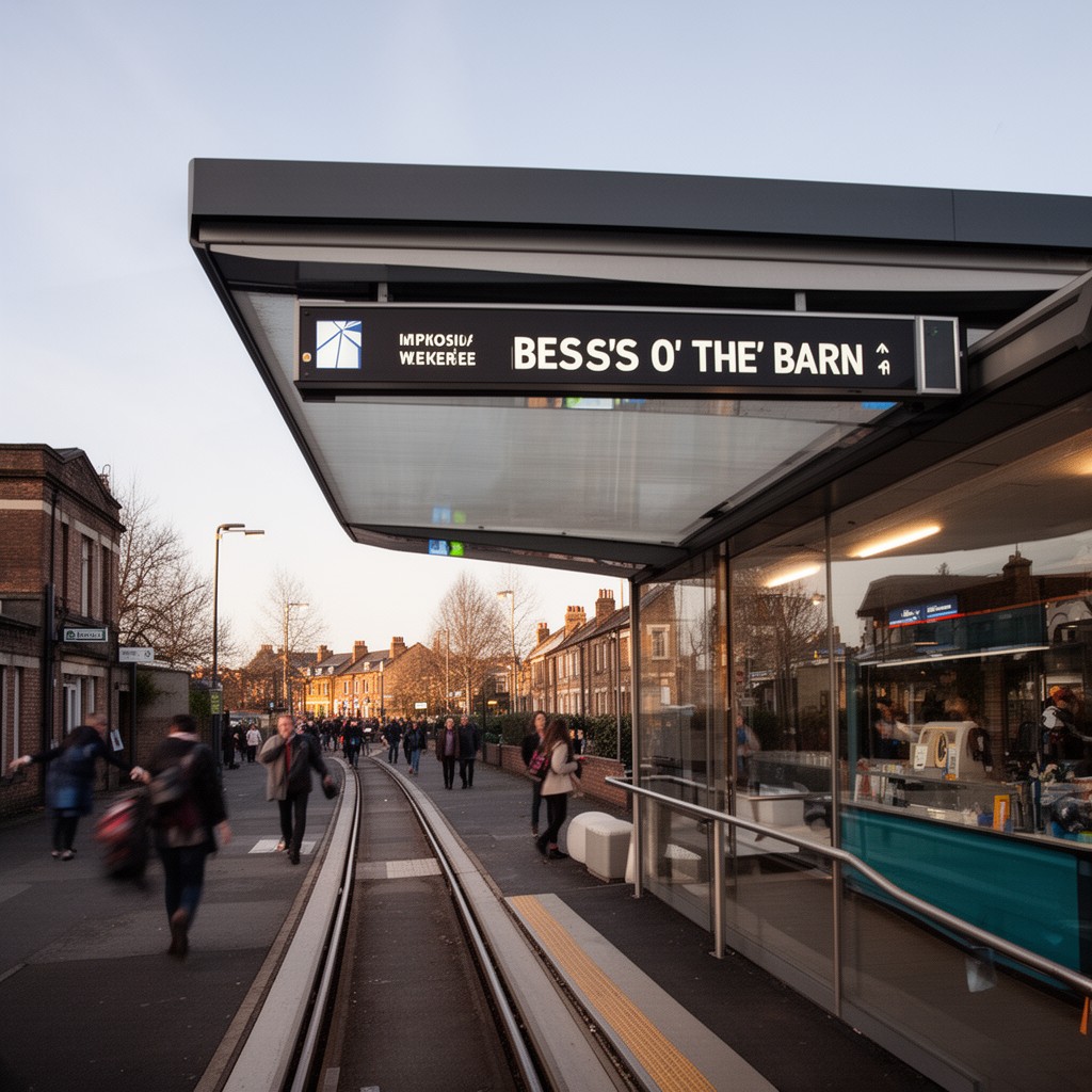 AI-generated illustration of Besses o’ th’ Barn Metrolink stop