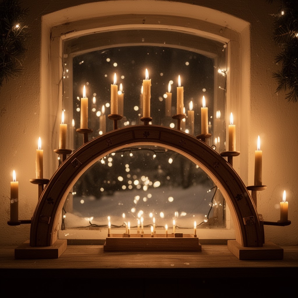 AI-generated illustration of Schwibbogen candle arches