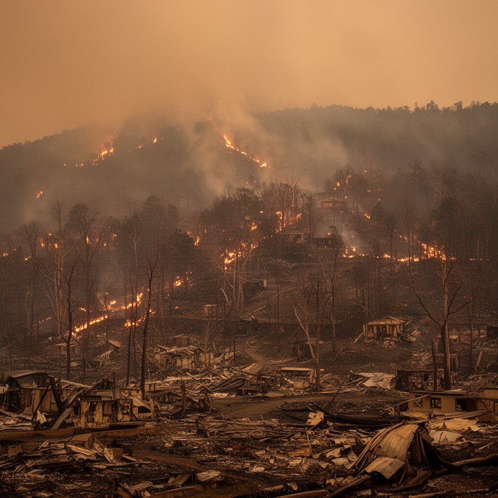 AI-generated illustration of 2016 Great Smoky Mountains wildfires
