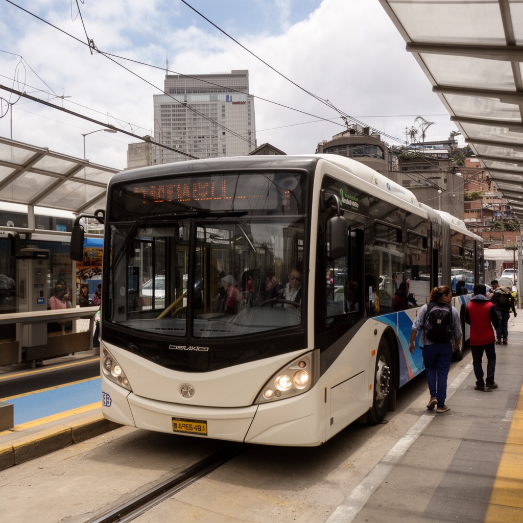 AI-generated illustration of TransMilenio bus rapid transit