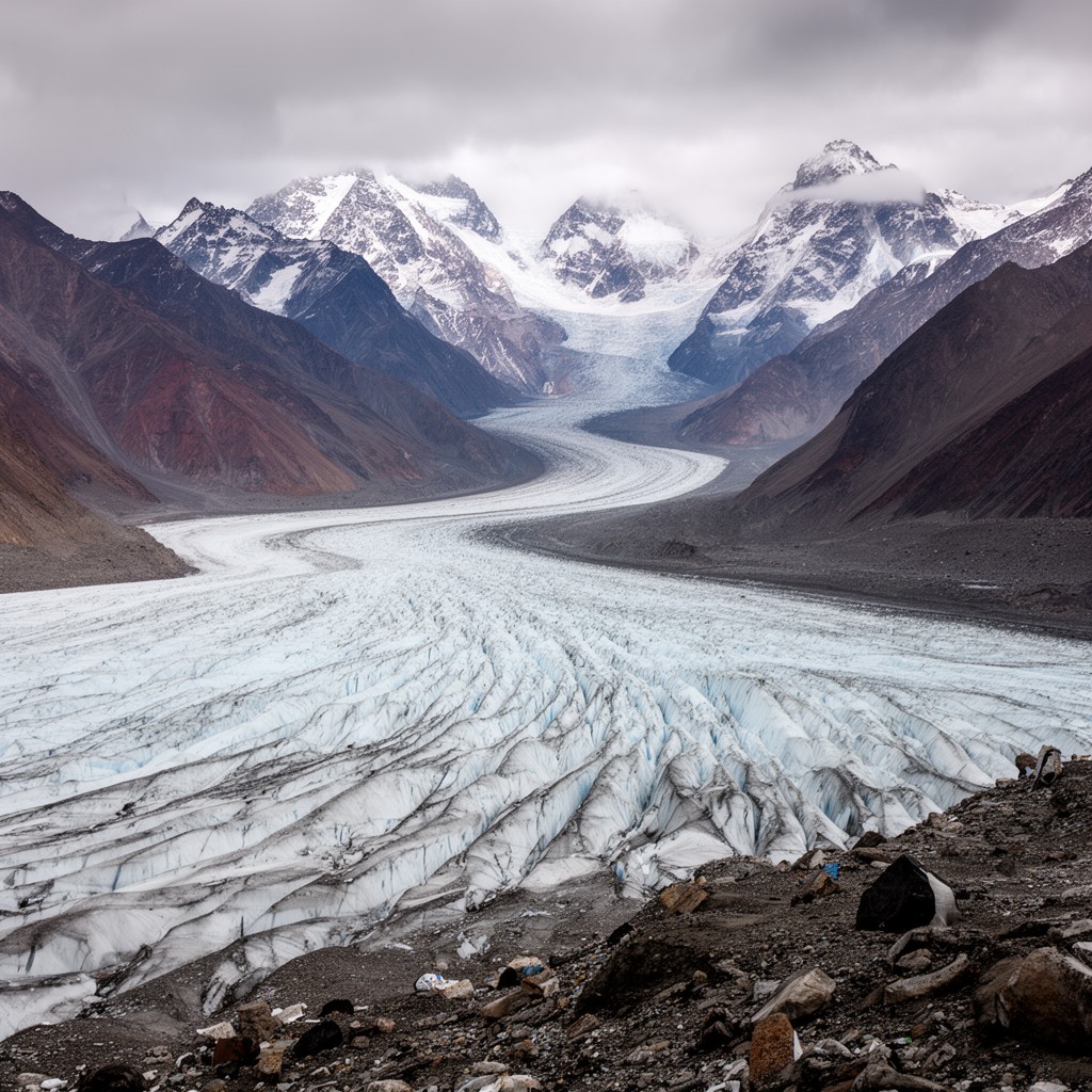 AI-generated illustration of Inylchek Glacier