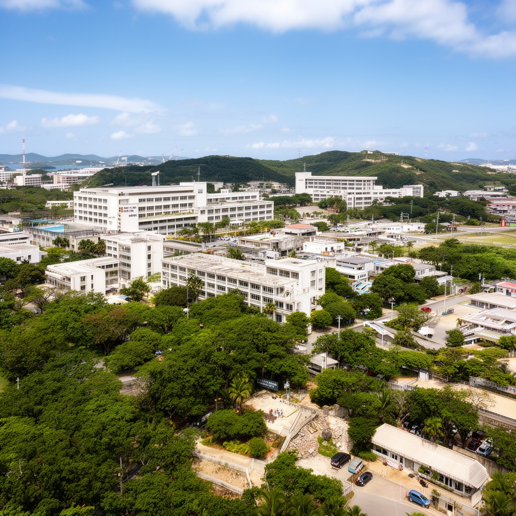 AI-generated illustration of University of the Ryukyus (nearby main campus in Nishihara, associated with Naha urban area)