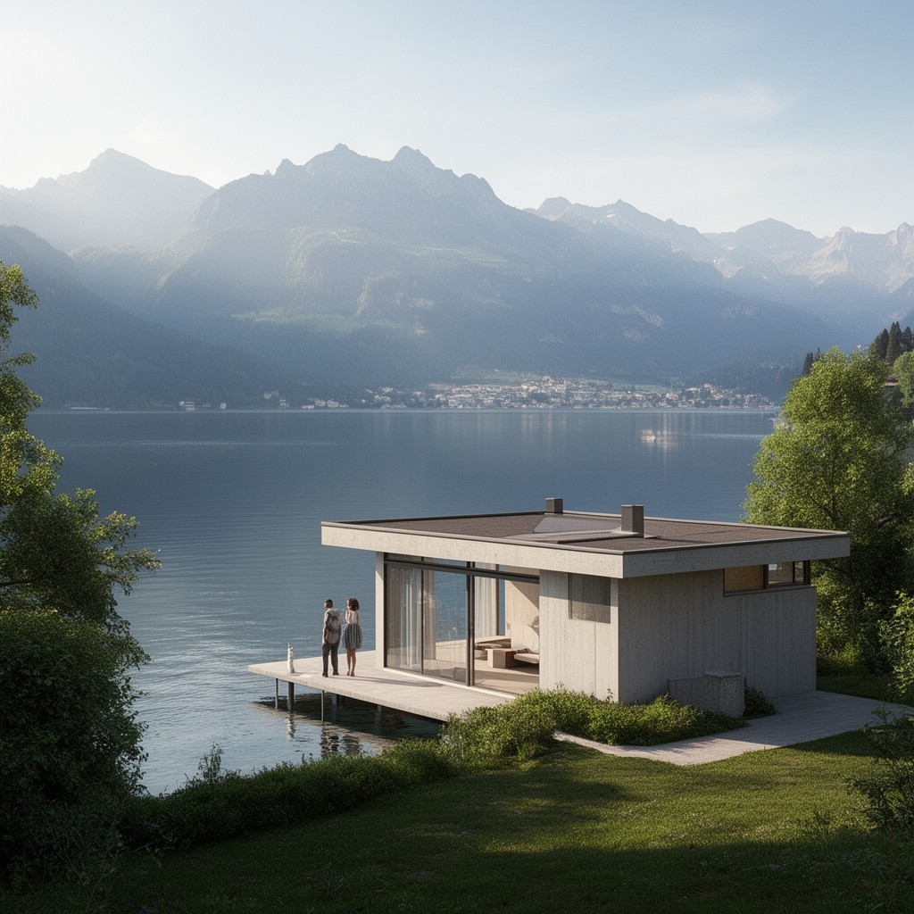 AI-generated illustration of Petite villa au bord du lac Léman (Villa ‘Le Lac’)