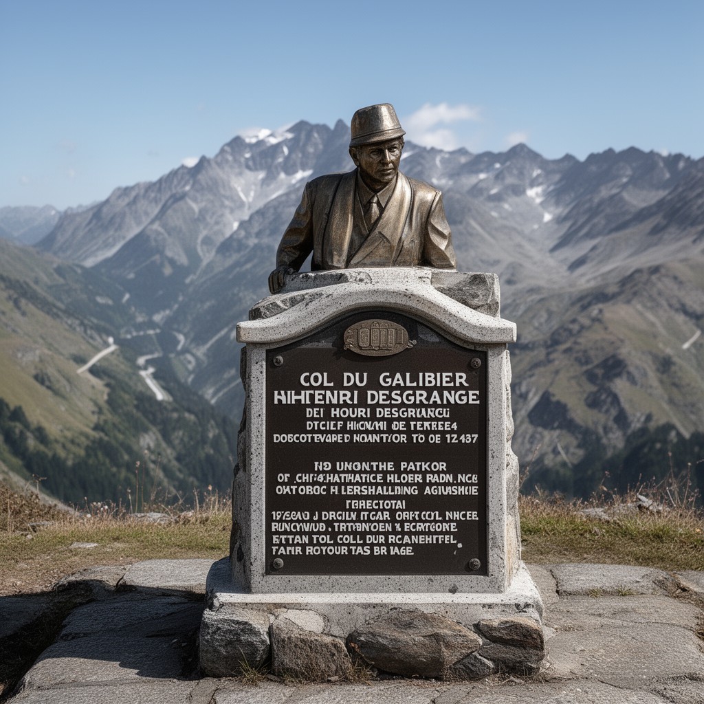 AI-generated illustration of Col du Galibier memorial to Henri Desgrange