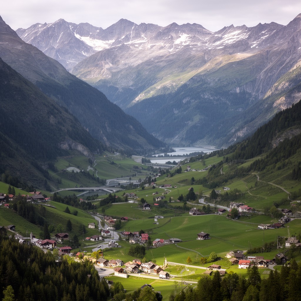 AI-generated illustration of Italian–Swiss border
