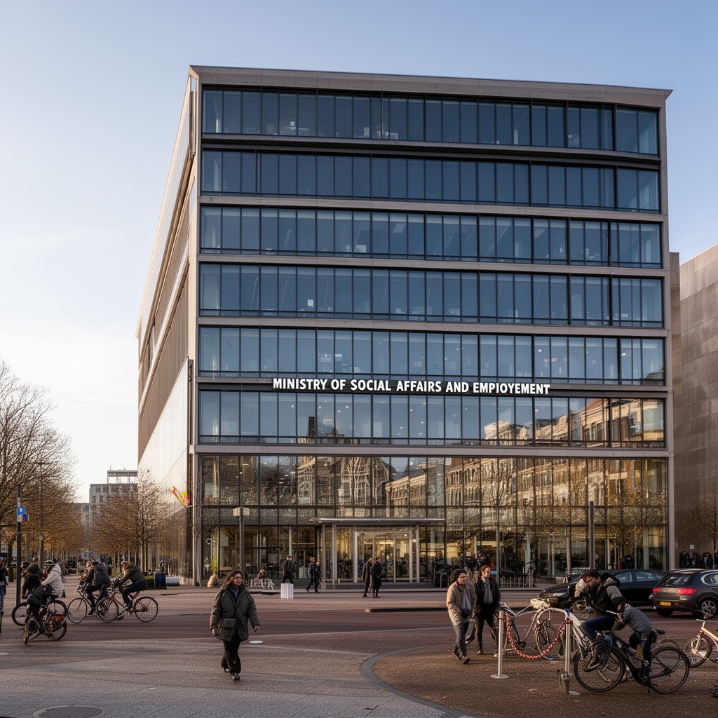 AI-generated illustration of Ministry of Social Affairs and Employment headquarters in The Hague