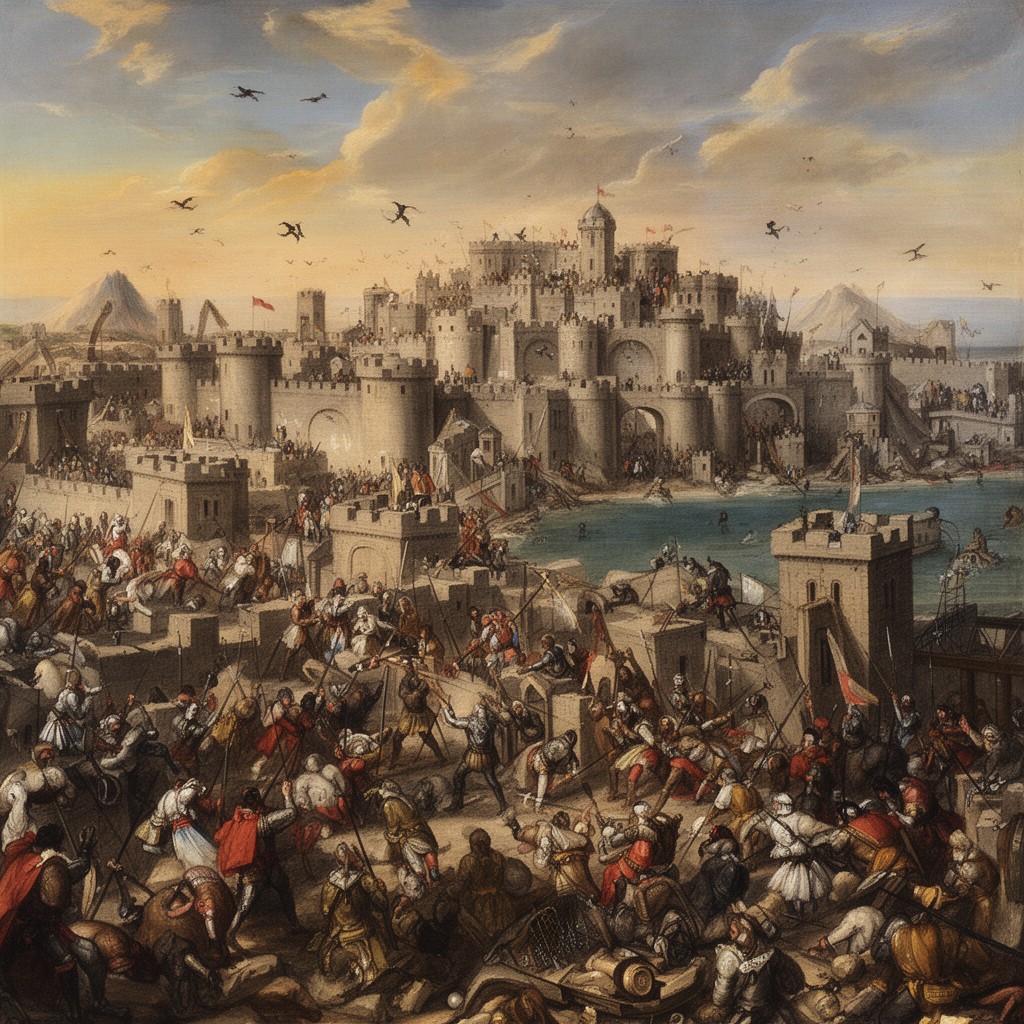AI-generated illustration of Siege of Rhodes (1522)