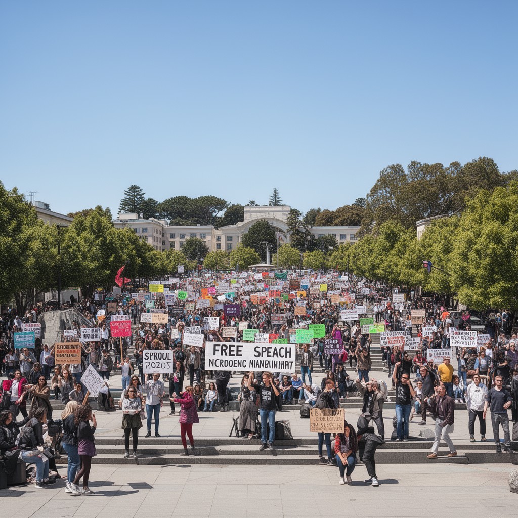 AI-generated illustration of Sproul Plaza