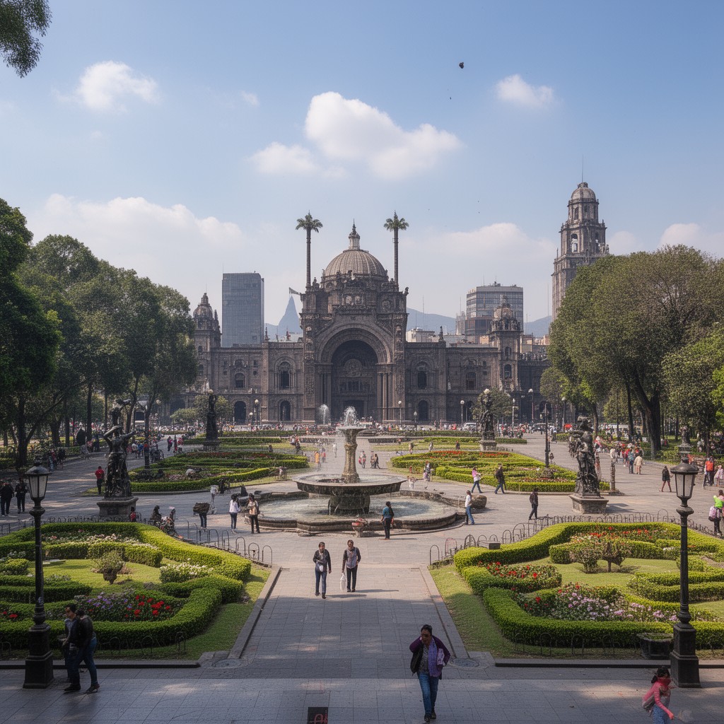 AI-generated illustration of Plaza de la Alameda Central