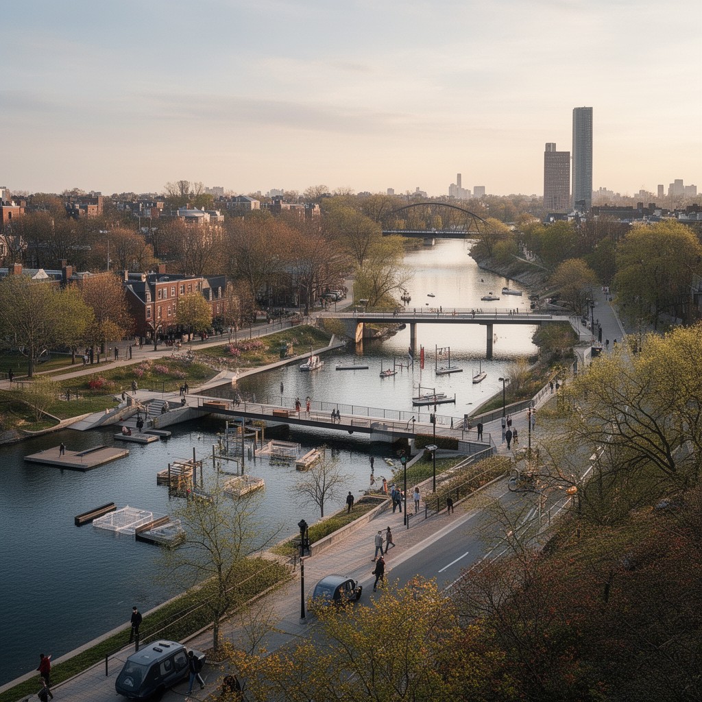 AI-generated illustration of Malden riverfront