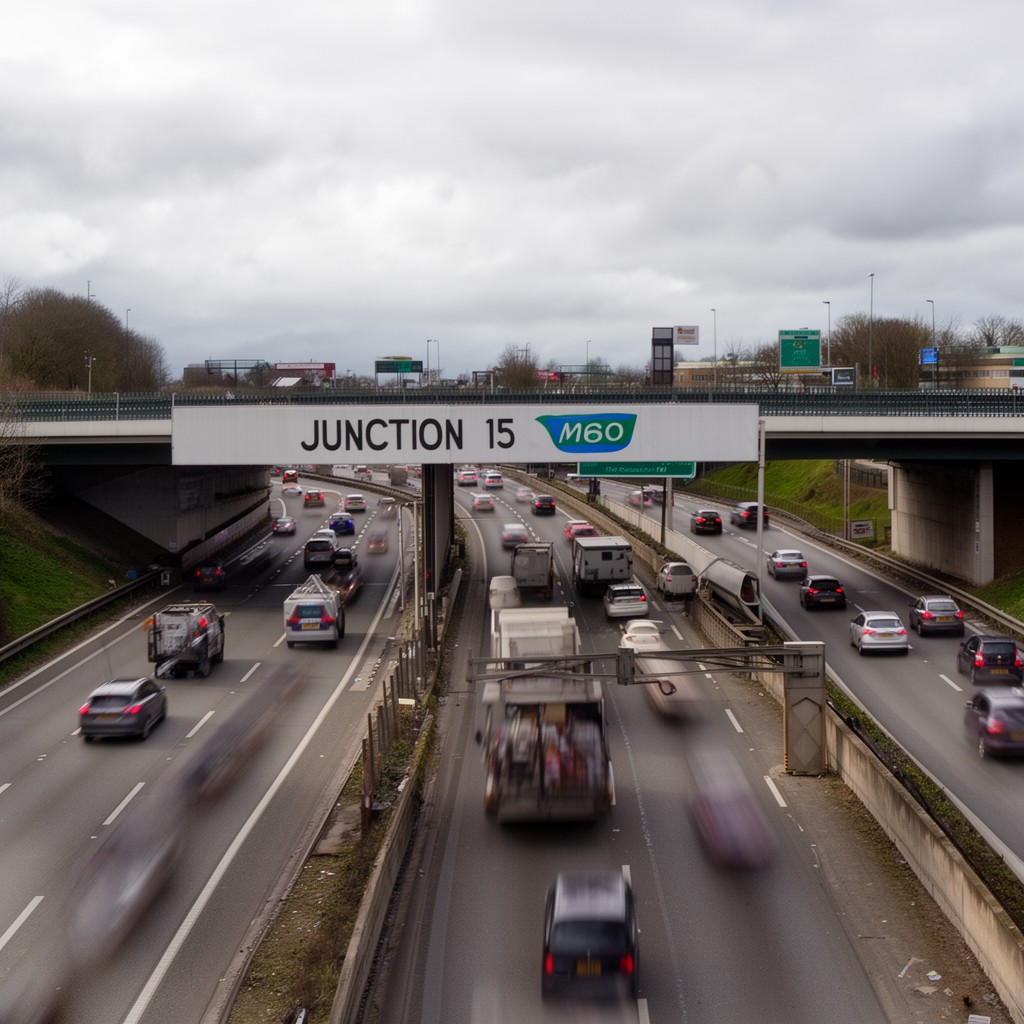 AI-generated illustration of Junction 15 of M60 motorway