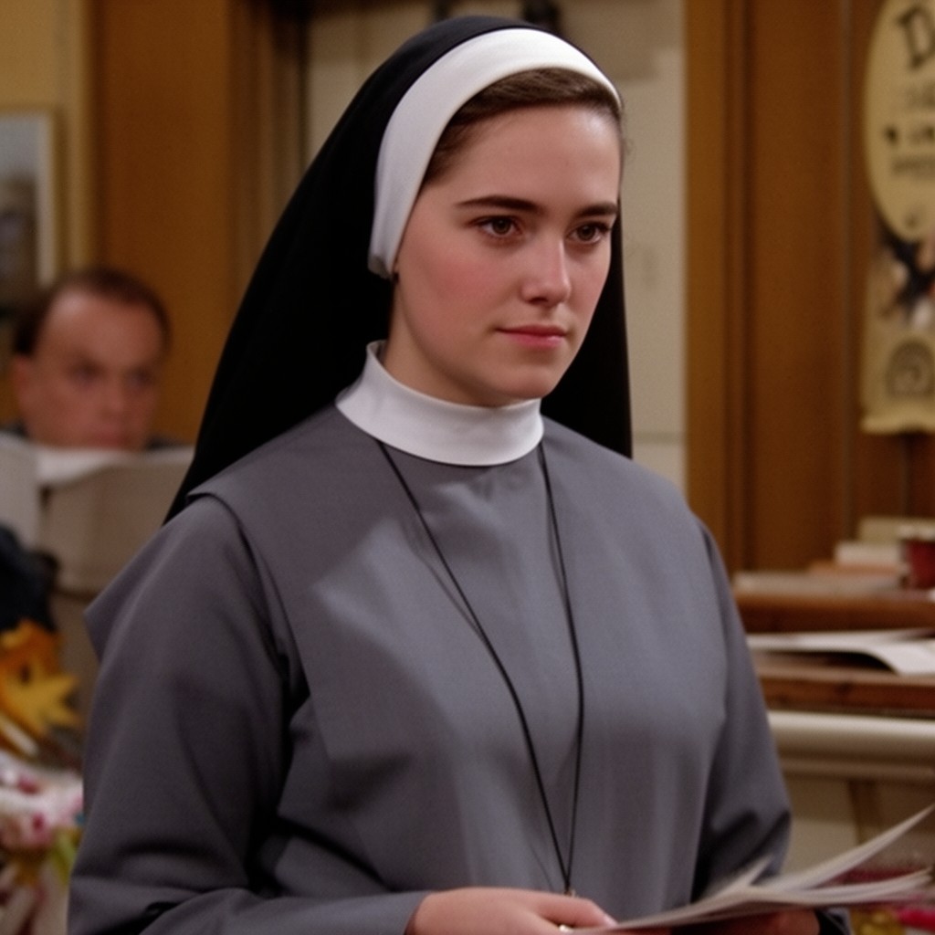 AI-generated illustration of Sister Stephanie Oskowski in Father Dowling Mysteries