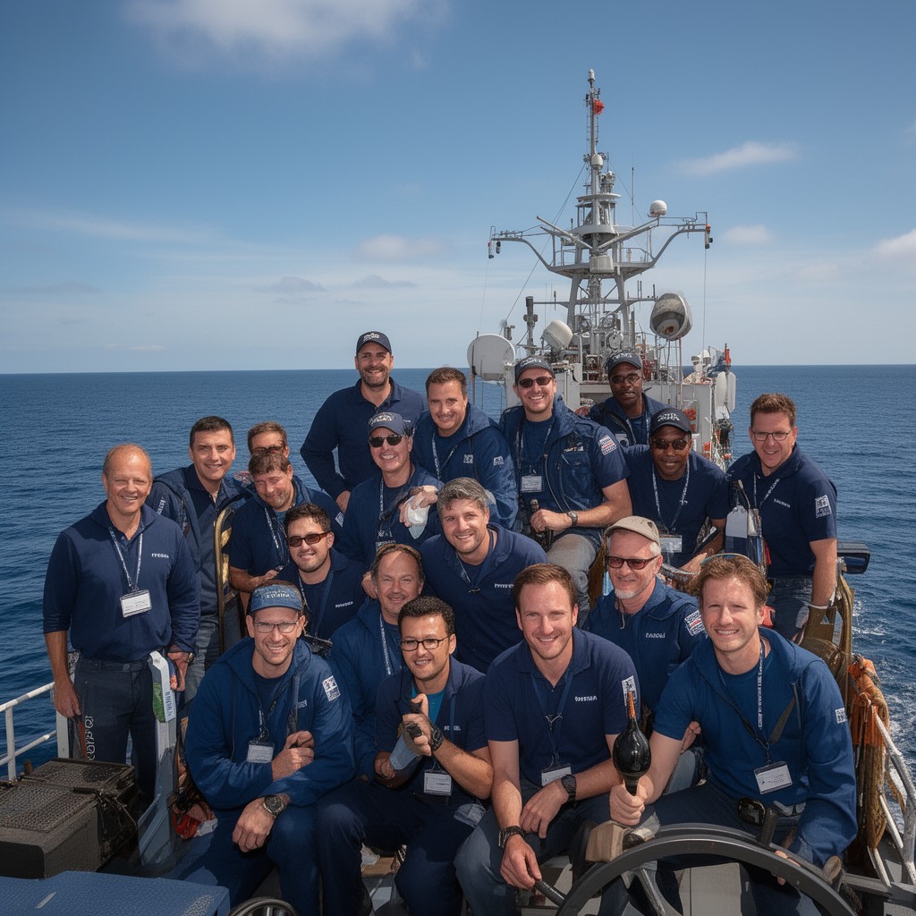 AI-generated illustration of RV Petrel expedition team