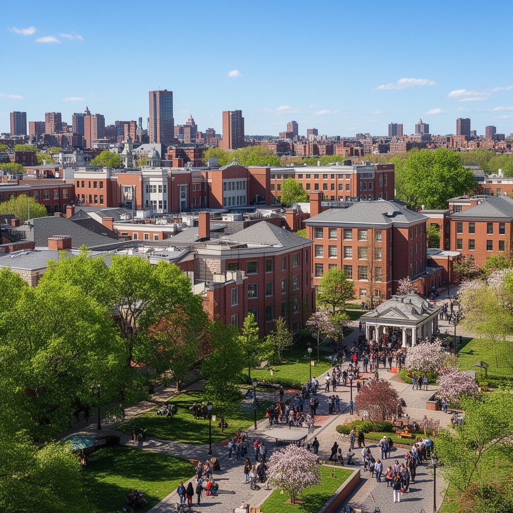 AI-generated illustration of Wheelock College campus of Boston University