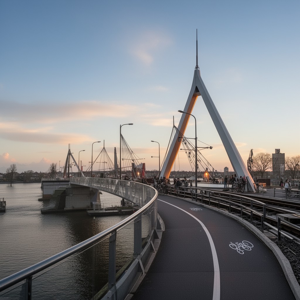 AI-generated illustration of Snelbinder (rail and cycle bridge)