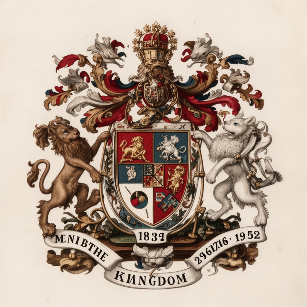 AI-generated illustration of Royal coat of arms of the United Kingdom (1837–1952)