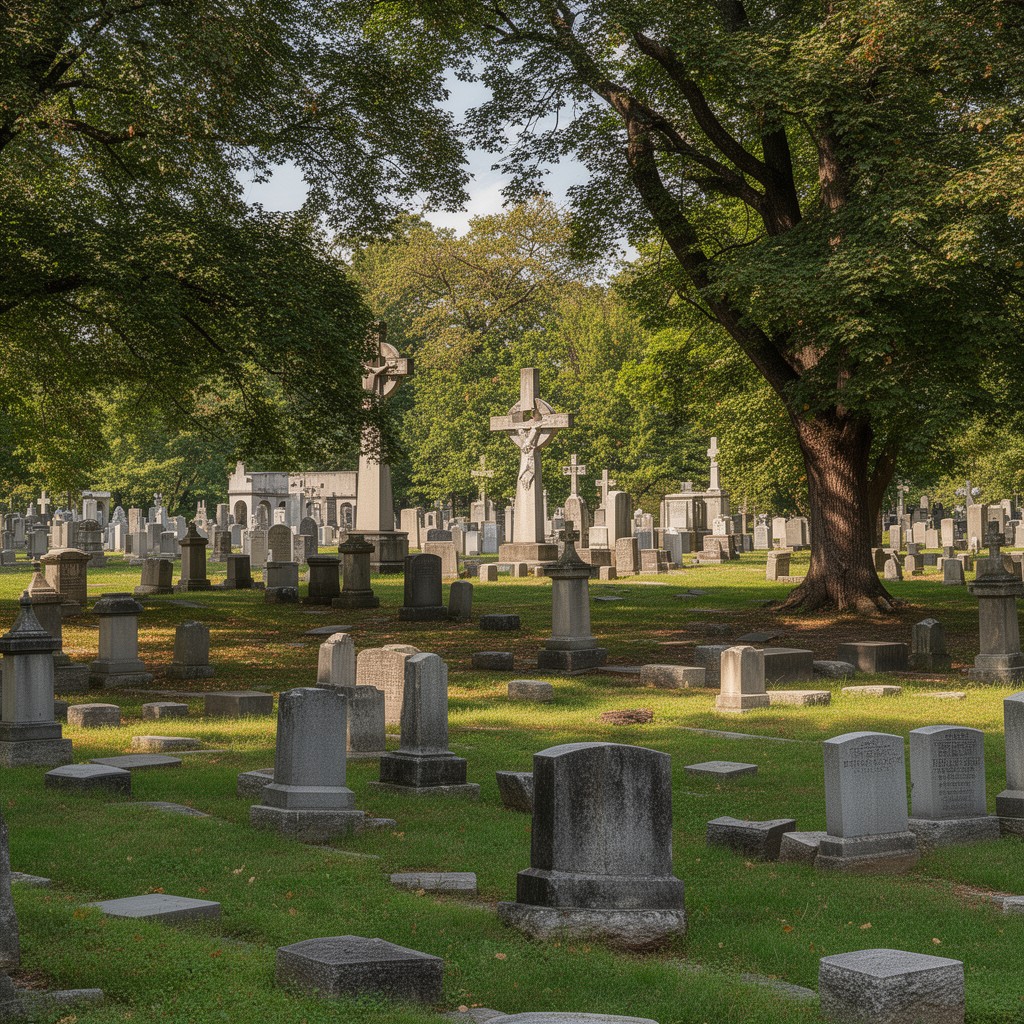 AI-generated illustration of Holyhood Cemetery, Brookline, Massachusetts, United States