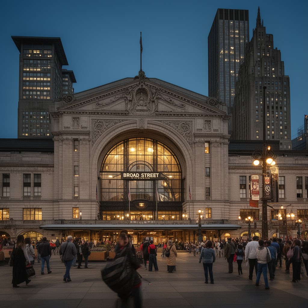 AI-generated illustration of Broad Street Station (Philadelphia)