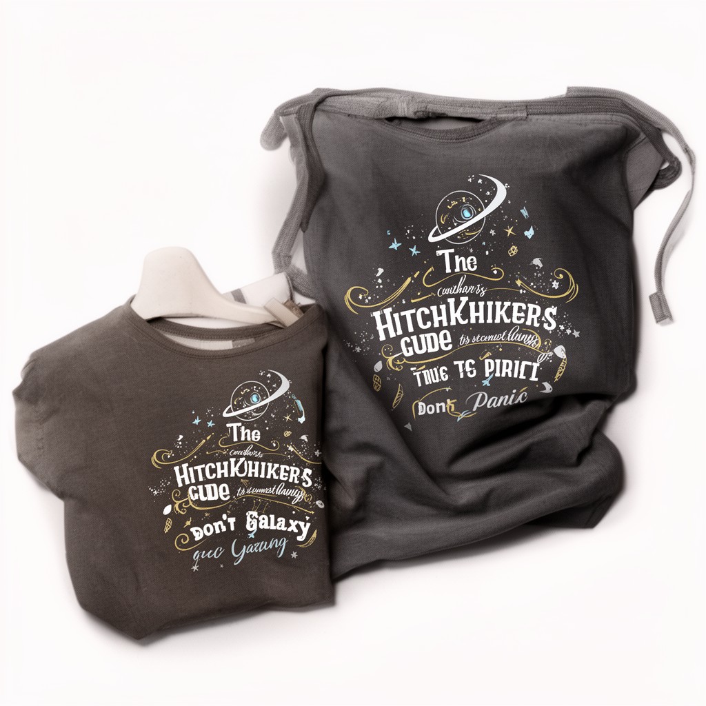 AI-generated illustration of slogan on merchandise related to The Hitchhiker's Guide to the Galaxy