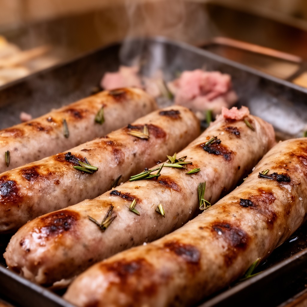 AI-generated illustration of Nuremberg bratwurst