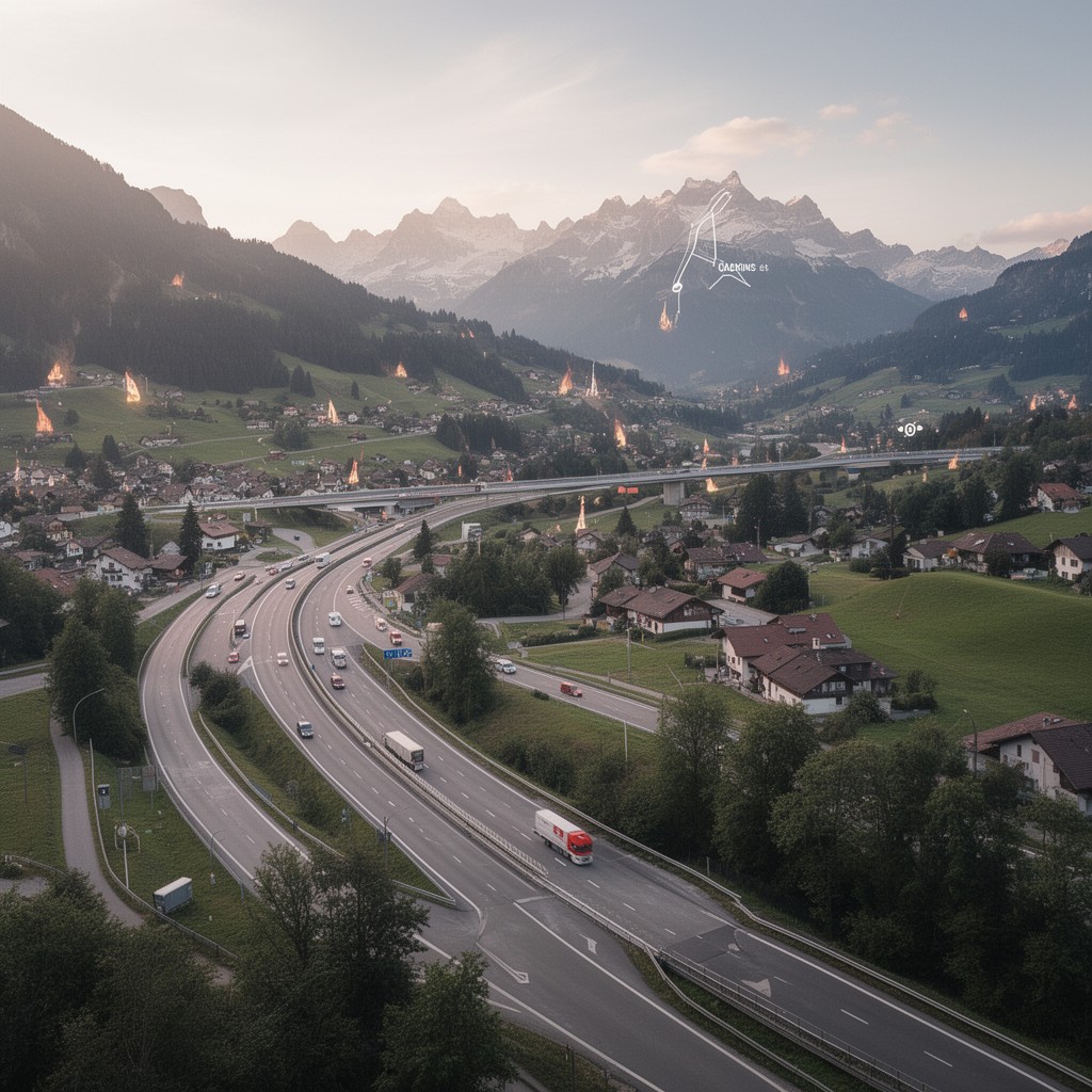 AI-generated illustration of Swiss motorway network