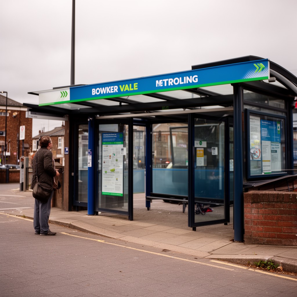 AI-generated illustration of Bowker Vale Metrolink stop