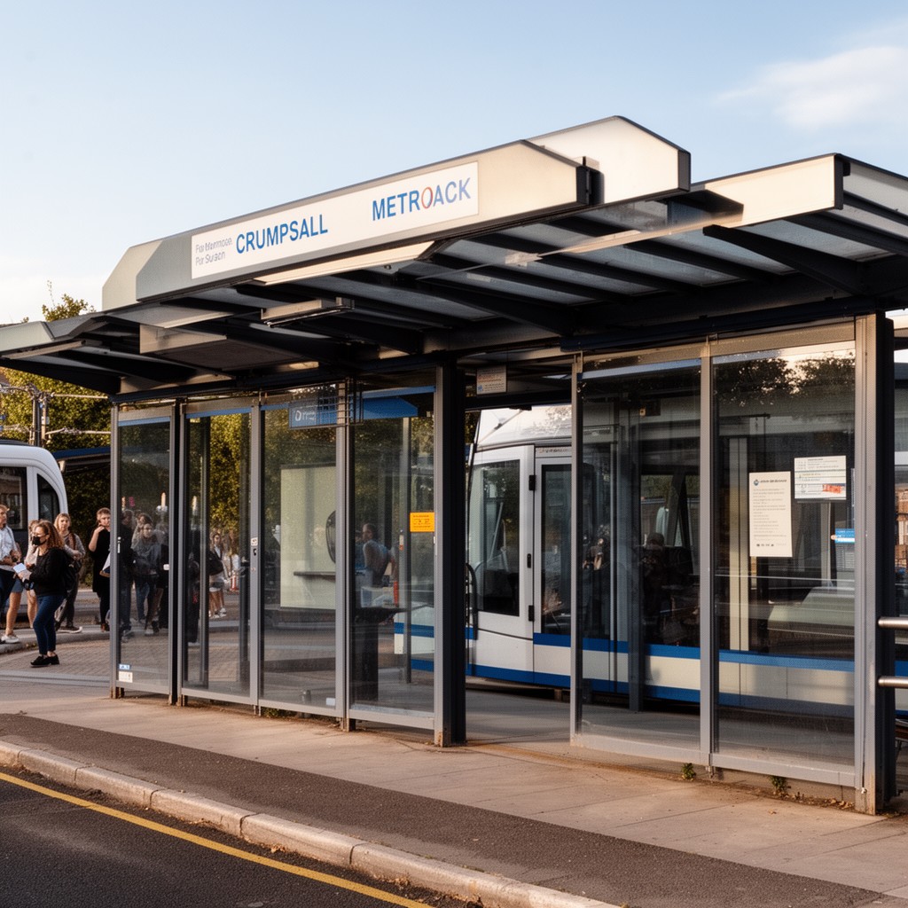 AI-generated illustration of Crumpsall Metrolink stop