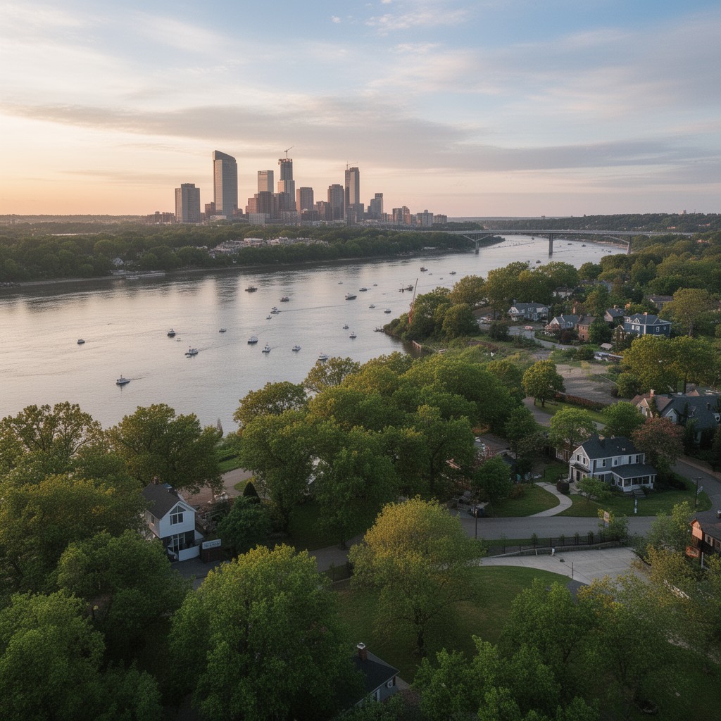 AI-generated illustration of Potomac River waterfront areas