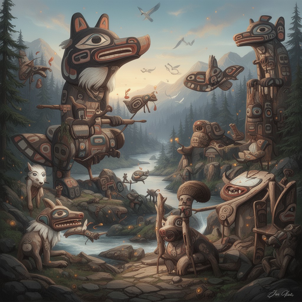 AI-generated illustration of Haida mythology