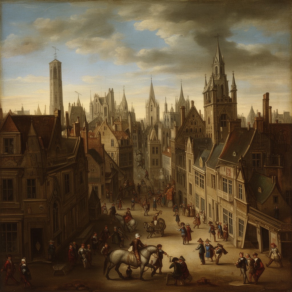 AI-generated illustration of Cityscape with Figures