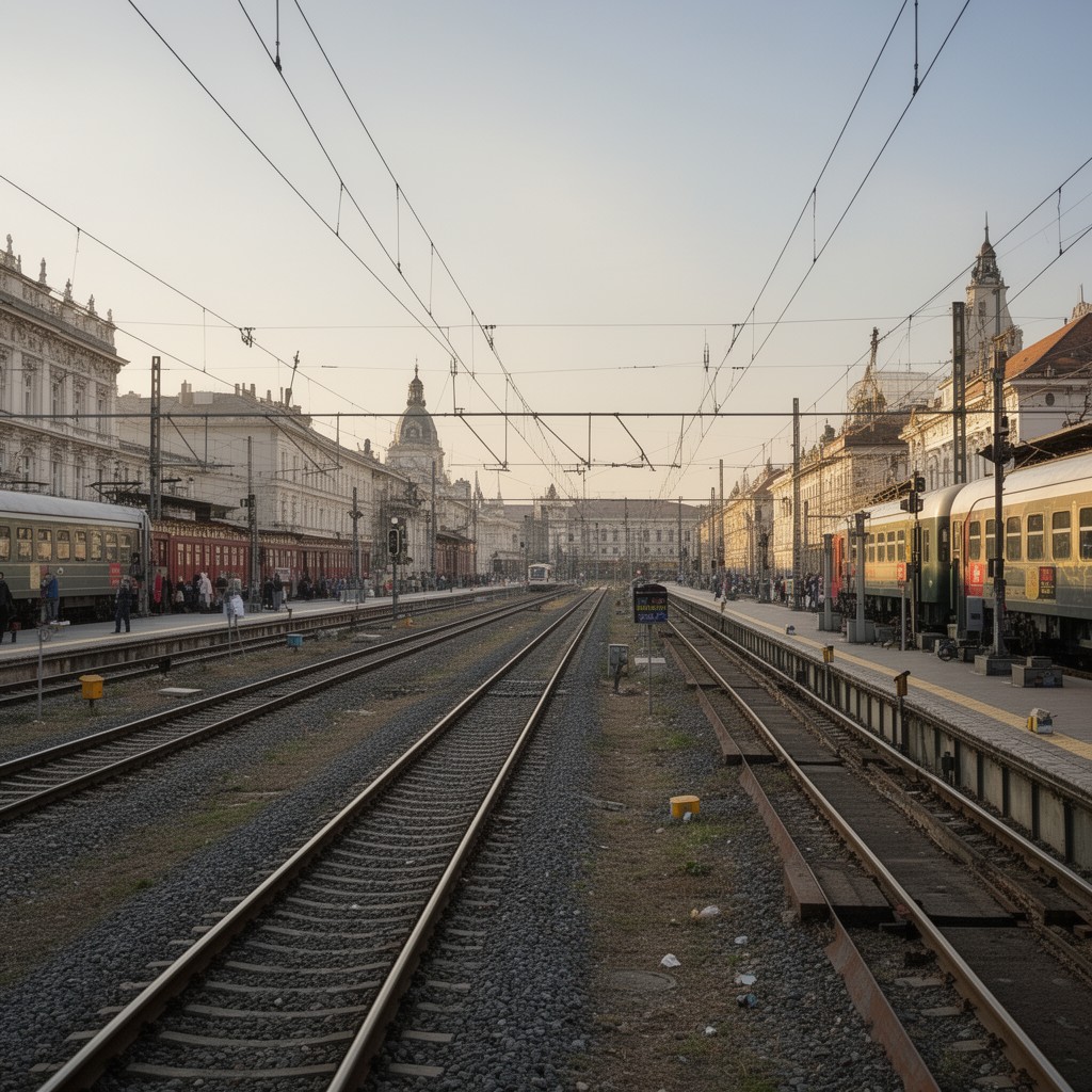 AI-generated illustration of Vienna–Budapest railway line