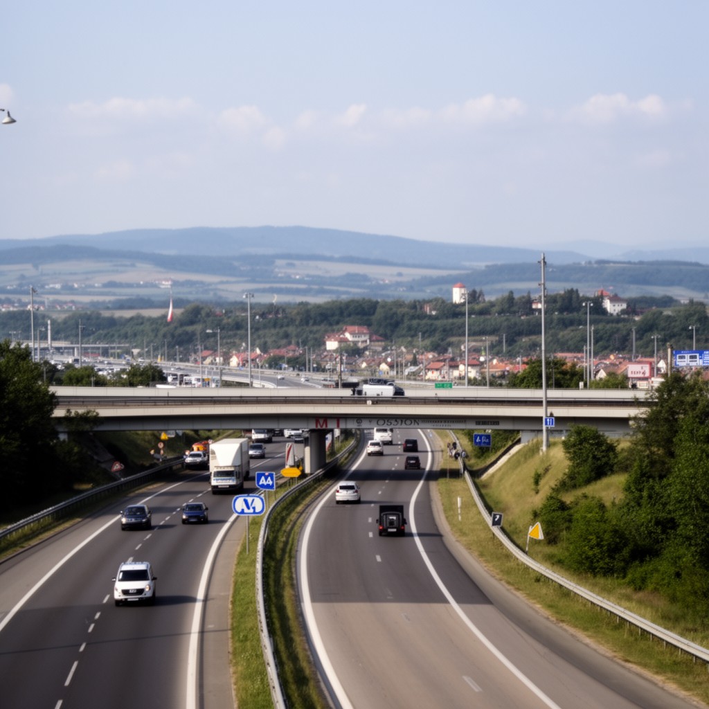 AI-generated illustration of M1 motorway–A4 motorway connection