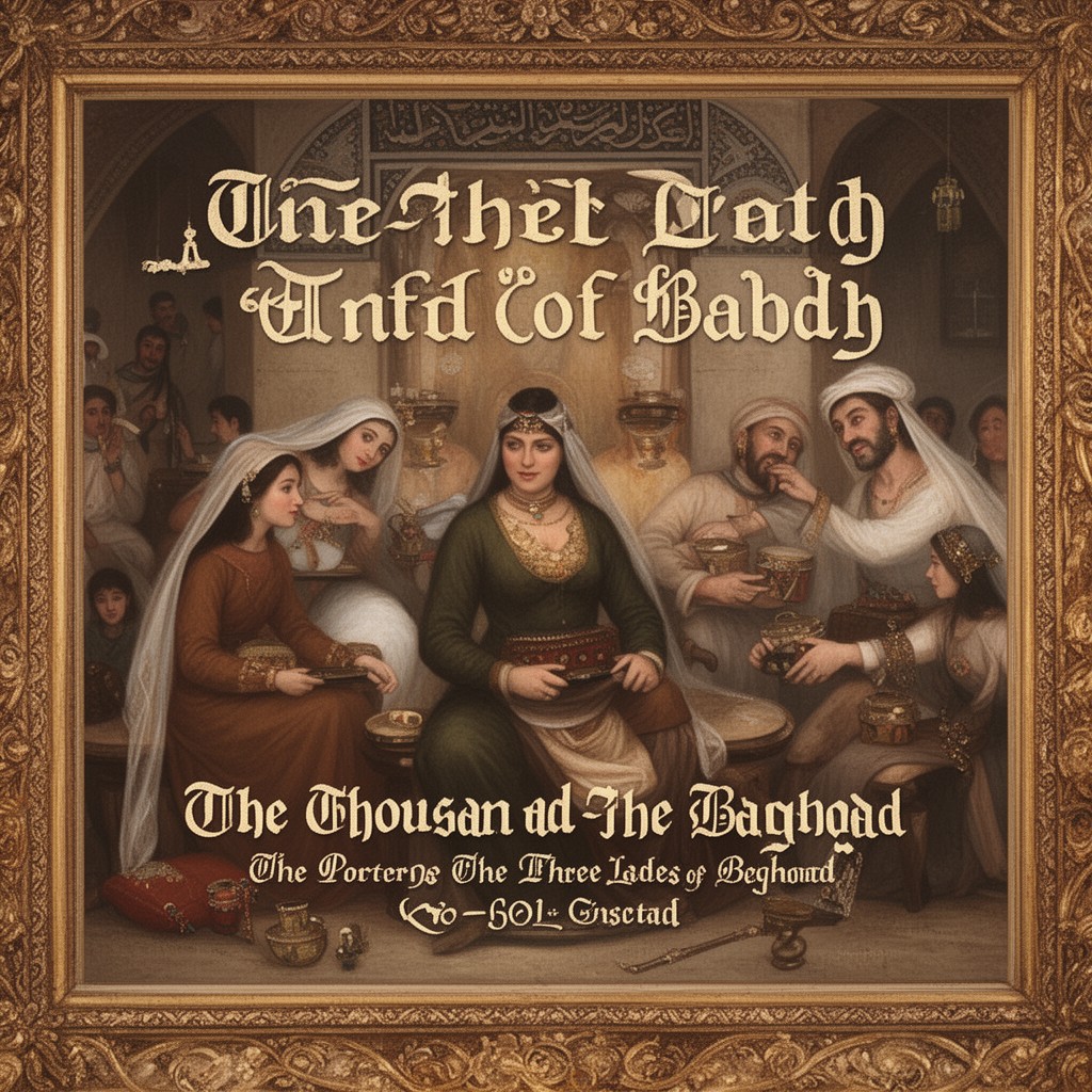 AI-generated illustration of The Porter and the Three Ladies of Baghdad