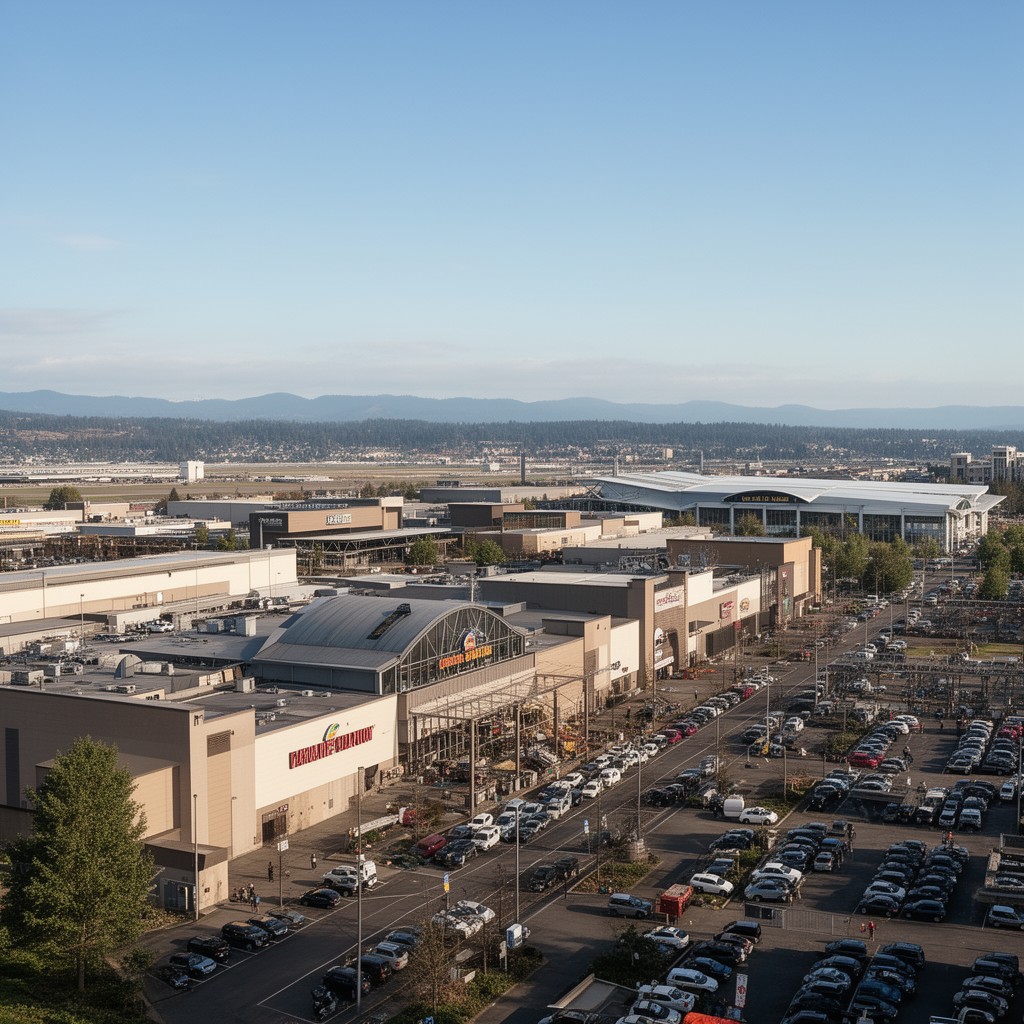 AI-generated illustration of Cascade Station shopping district