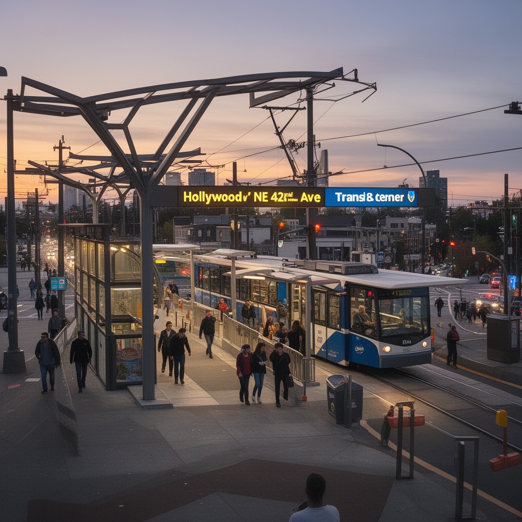 AI-generated illustration of Hollywood/NE 42nd Ave Transit Center