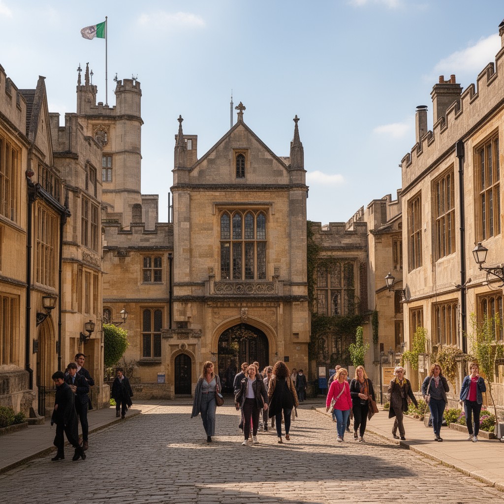 AI-generated illustration of Worcester College, Oxford vicinity