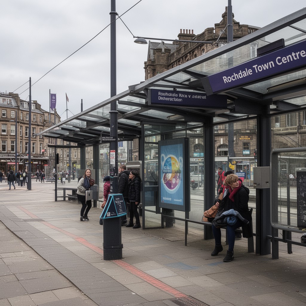 AI-generated illustration of Rochdale Town Centre tram stop