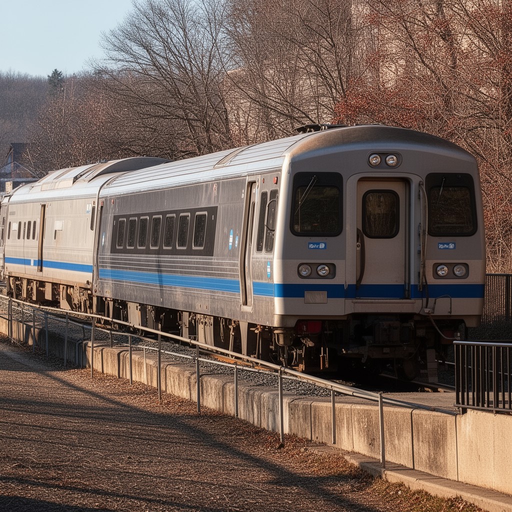 AI-generated illustration of MBTA Commuter Rail coaches