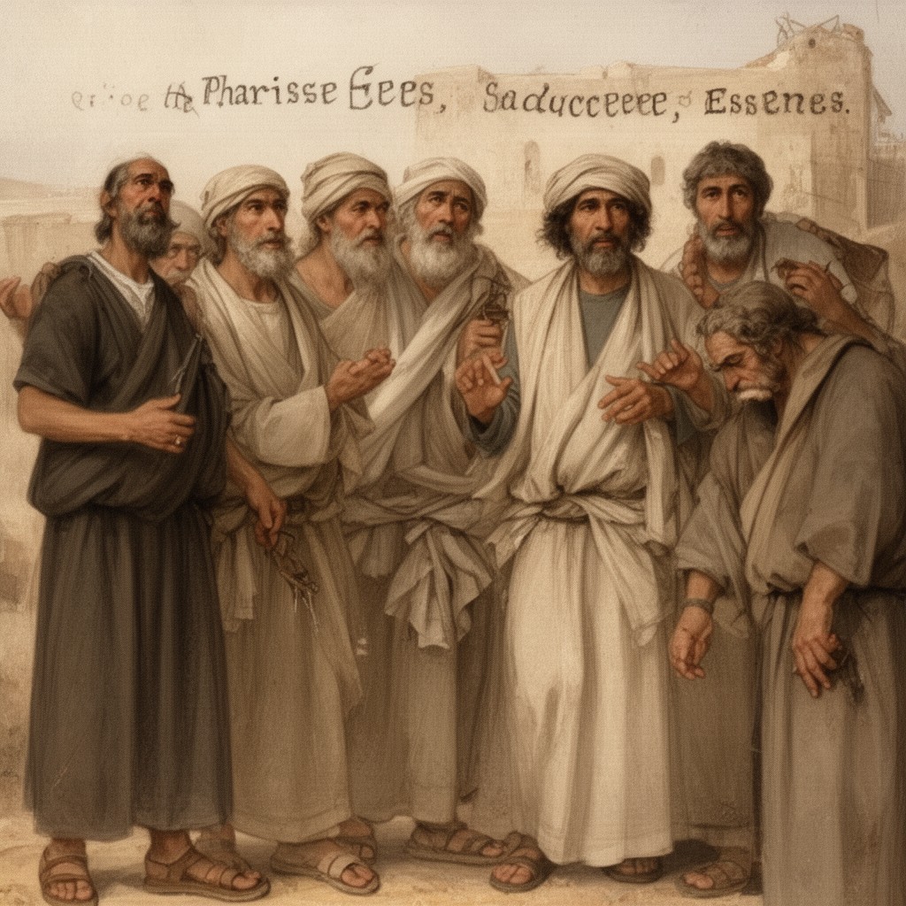AI-generated illustration of Pharisees, Sadducees, Essenes