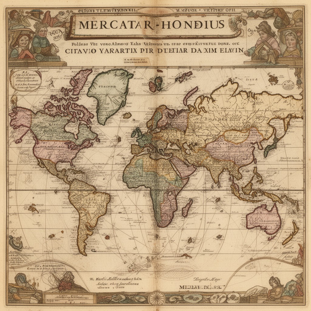 AI-generated illustration of Mercator–Hondius atlas