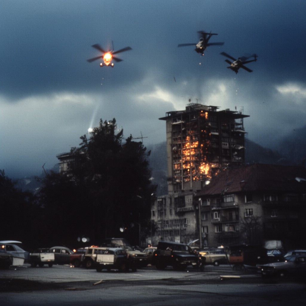AI-generated illustration of NATO bombing of Yugoslavia