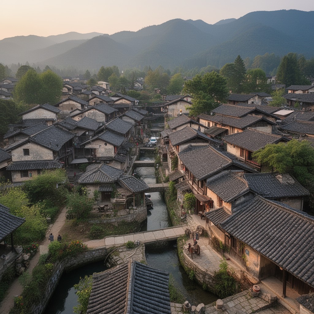 AI-generated illustration of Ancient Villages in Southern Anhui – Xidi and Hongcun
