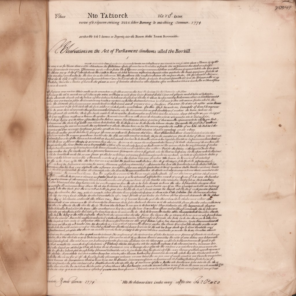 AI-generated illustration of Observations on the Act of Parliament commonly called the Boston Port-Bill