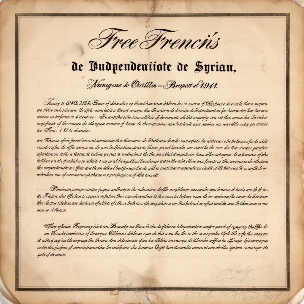 AI-generated illustration of Free French declaration of Syrian independence (1941)