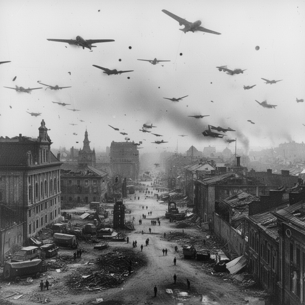 AI-generated illustration of Allied bombing of Hungary